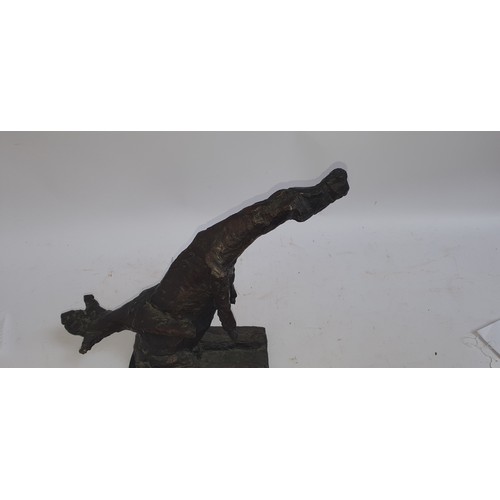 274 - A mid-century abstract bronze sculpture of a man on a rearing horse, signed Marino? to the base, wit... 