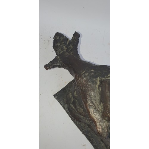 274 - A mid-century abstract bronze sculpture of a man on a rearing horse, signed Marino? to the base, wit... 