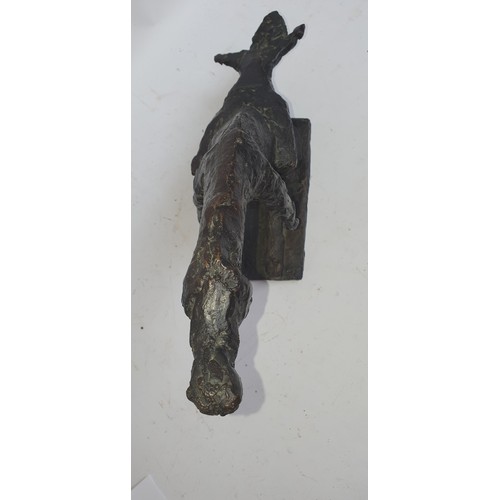 274 - A mid-century abstract bronze sculpture of a man on a rearing horse, signed Marino? to the base, wit... 