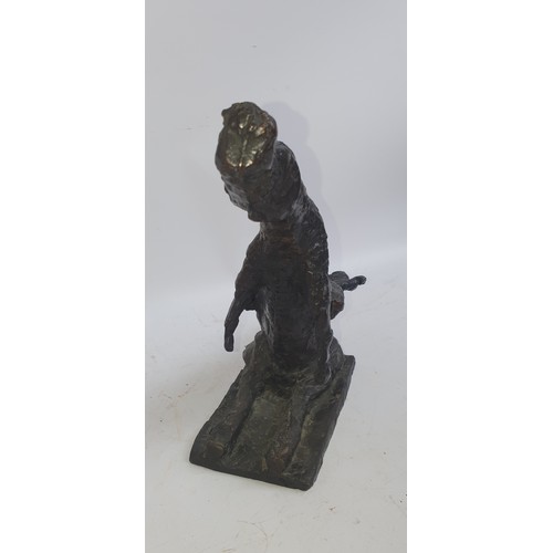 274 - A mid-century abstract bronze sculpture of a man on a rearing horse, signed Marino? to the base, wit... 