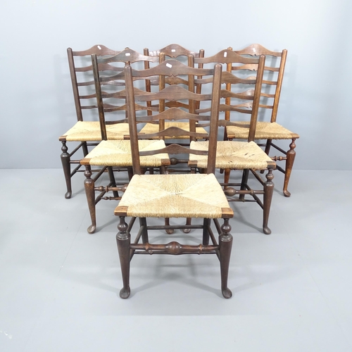 2067 - A set of six 19th century ash & elm rush seated ladder-back dining chairs, circa 1820.