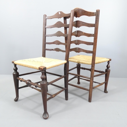 2067 - A set of six 19th century ash & elm rush seated ladder-back dining chairs, circa 1820.