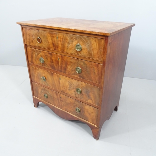 2074 - A 19th century flame mahogany veneered chest of four drawers. 70x76x44cm.