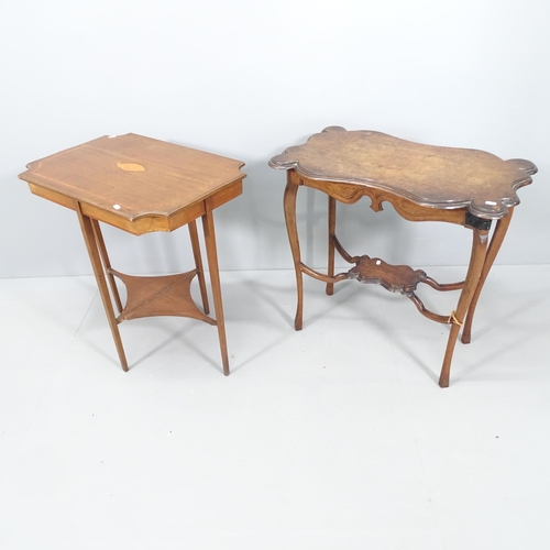 2083 - An Edwardian mahogany two-tier side table with inlaid shell decoration, 68x70x44cm, and another (2).