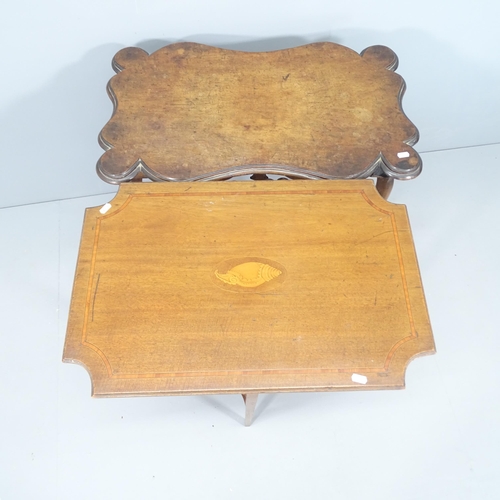 2083 - An Edwardian mahogany two-tier side table with inlaid shell decoration, 68x70x44cm, and another (2).