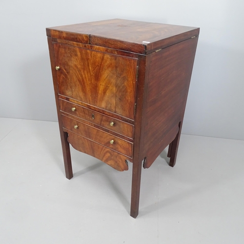 2106 - A Georgian mahogany and satinwood strung Gentleman's wash stand, with fold out top, blue and white w... 