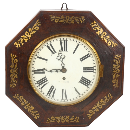 107 - A 19th century rosewood and brass marquetry cased octagonal dial wall clock, dial inscribed Thamesid... 