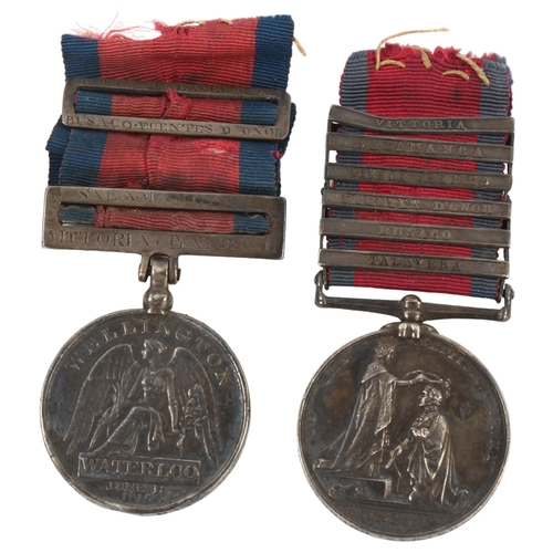 12 - A pair of 19th century campaign medals, comprising a Wellington Waterloo 1815 medal with bars inscri... 