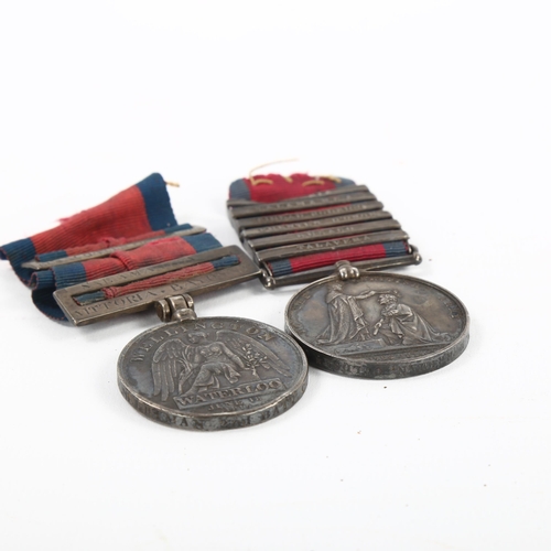 12 - A pair of 19th century campaign medals, comprising a Wellington Waterloo 1815 medal with bars inscri... 
