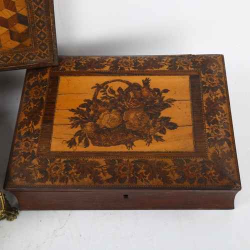 122 - 2 x 19th century Tunbridge Ware marquetry inlaid boxes, largest length 25cm, and a Regency penwork d... 