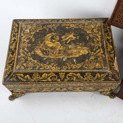 122 - 2 x 19th century Tunbridge Ware marquetry inlaid boxes, largest length 25cm, and a Regency penwork d... 