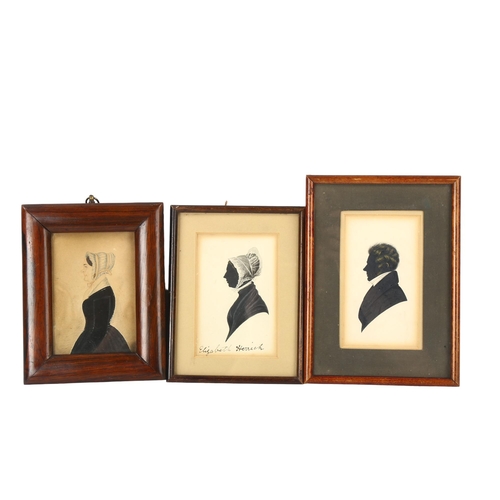 123 - 3 x 19th century hand painted silhouettes, 1 inscribed Elizabeth Herrick, largest frame height 19cm,... 