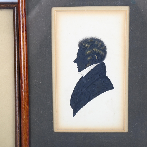 123 - 3 x 19th century hand painted silhouettes, 1 inscribed Elizabeth Herrick, largest frame height 19cm,... 