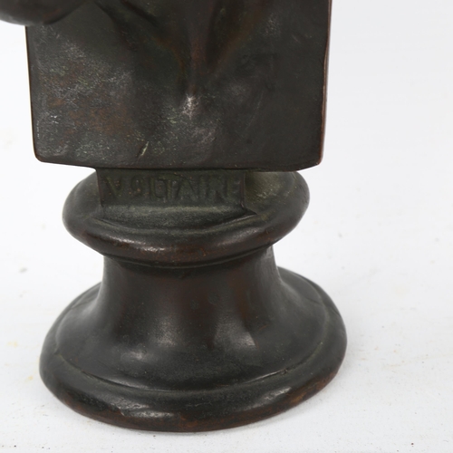 124 - A 19th century patinated bronze head and shoulders bust of Voltaire, unsigned, height 22cm