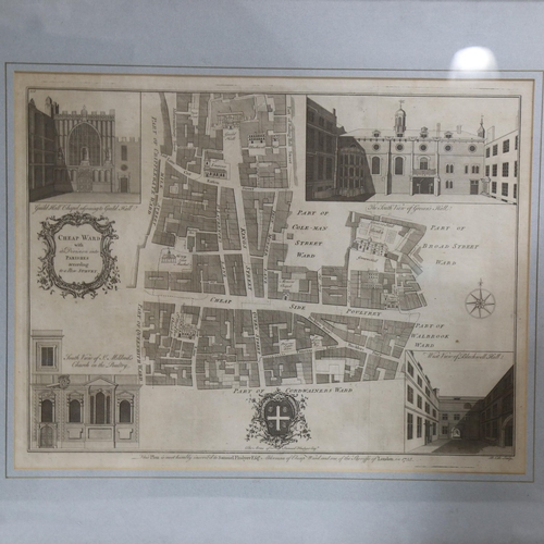 125 - Map of London's Cheap Ward, engraved by Benjamin Cole in 1755, image 478 x 356mm, hand coloured map ... 