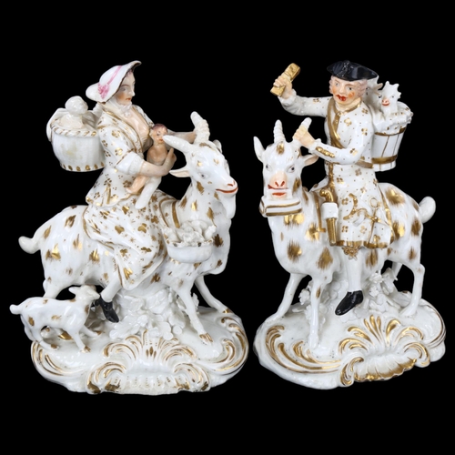 146 - A pair of 19th century Derby figures riding goats, height 14cm