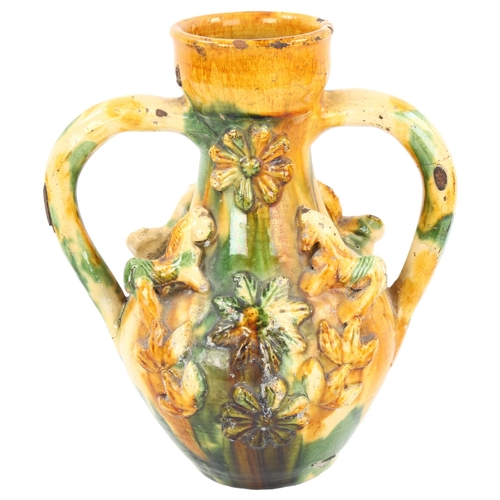 168 - A Chinese sancai glaze pottery 2-handled vase, height 25cm