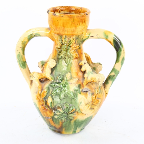 168 - A Chinese sancai glaze pottery 2-handled vase, height 25cm