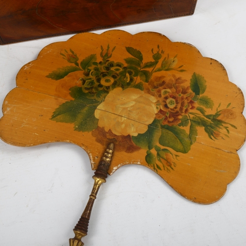 181 - 2 Georgian mahogany boxes, and a pair of hand painted face screens with giltwood handles (4)