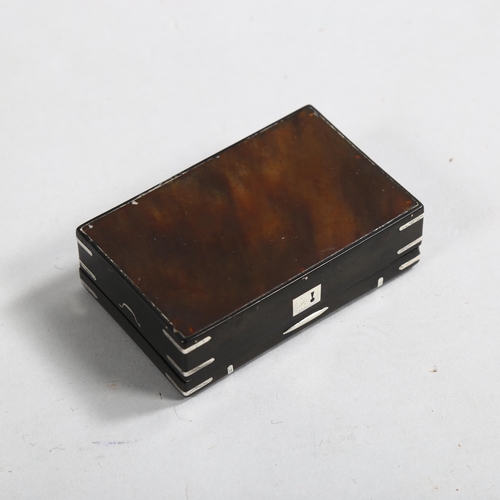 186 - A fine quality French tortoiseshell and silver inlaid snuffbox, in the form of a travelling trunk, P... 