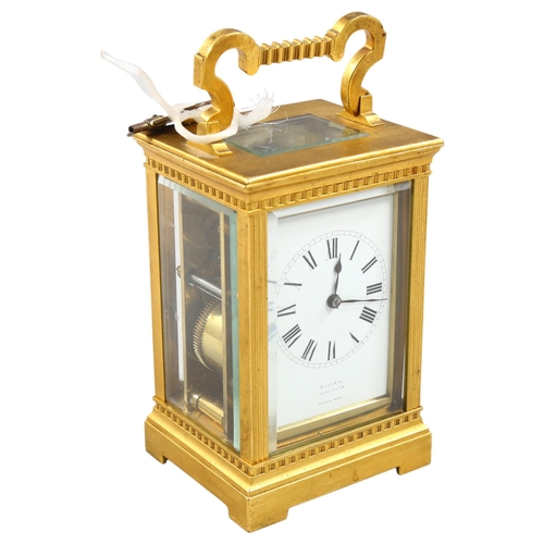 188 - A good quality French gilt-brass cased carriage clock, 8-day movement striking on a gong, retailed R... 