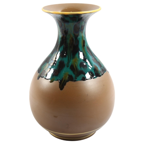 194 - A Minton baluster vase with brown mat finish and green drip glaze, indistinctly impressed Minton and... 