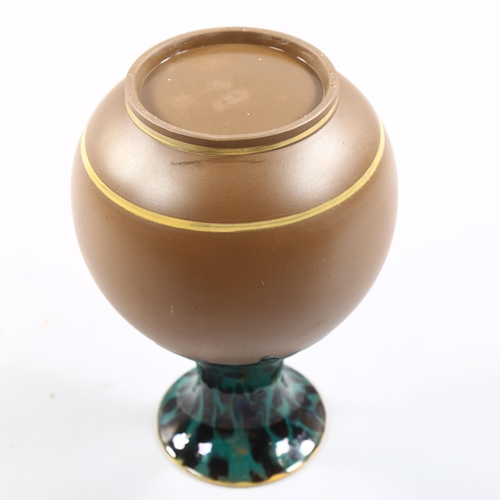 194 - A Minton baluster vase with brown mat finish and green drip glaze, indistinctly impressed Minton and... 