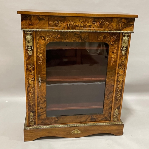 196 - A Victorian marquetry inlaid  walnut pier cabinet, with gilt metal mounts, and lined velvet interior... 