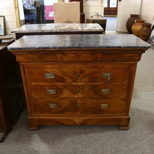 204 - A 19th century walnut commode, with crossbanded veneer to drawer sections, and black marble top, hei... 