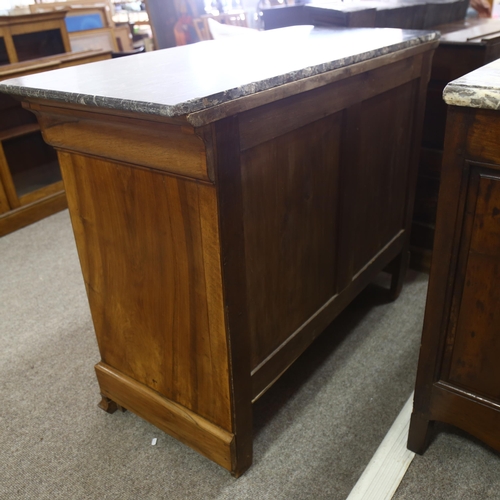 204 - A 19th century walnut commode, with crossbanded veneer to drawer sections, and black marble top, hei... 