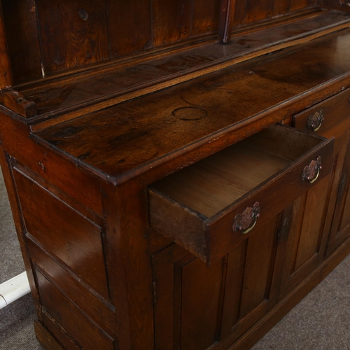 206 - An 18th century oak dresser, with plank oak back top, height 195cm, width 176cm, depth 55cm