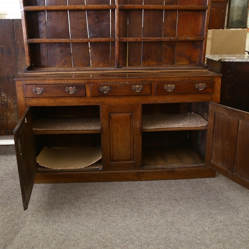 206 - An 18th century oak dresser, with plank oak back top, height 195cm, width 176cm, depth 55cm