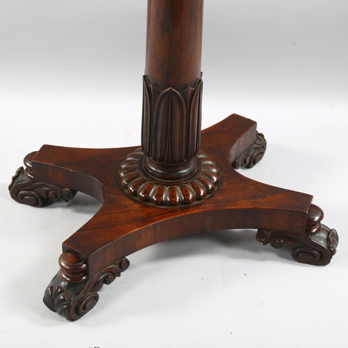 207 - A 19th century rosewood side table, on carved acanthus leaf pillar and feet, height 75cm, length 71c... 