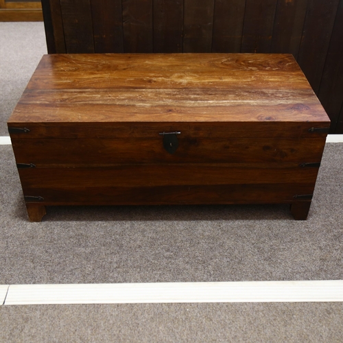 208 - A large 20th century padouk wood coffer, with ironwork detail, height 45cm, width 110cm, depth 60cm