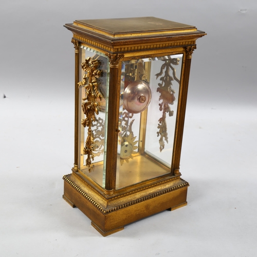 211 - A mid 19th century French Four Glass clock by Raingo Feres, Paris,  8 day movement, case has bevelle... 