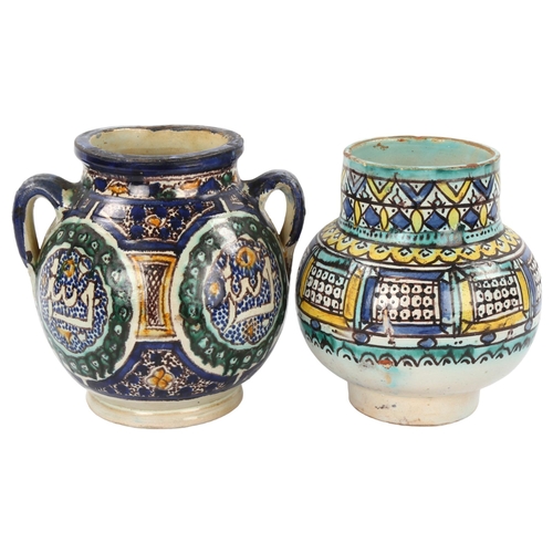 24 - A 19th century Moroccan Islamic pottery 2-handled jar, height 20cm, and a similar Moroccan vase, hei... 