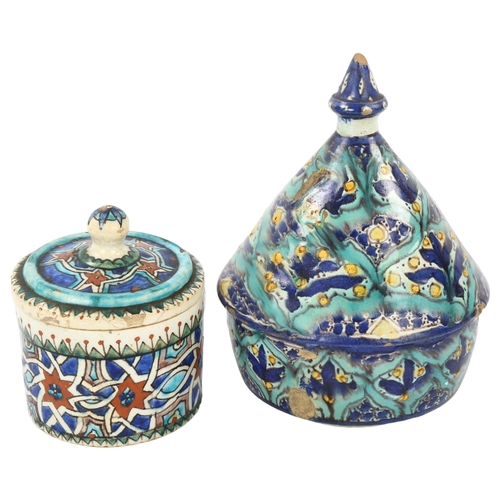 31 - 2  Moroccan Islamic pottery lidded bowls, largest height 20cm