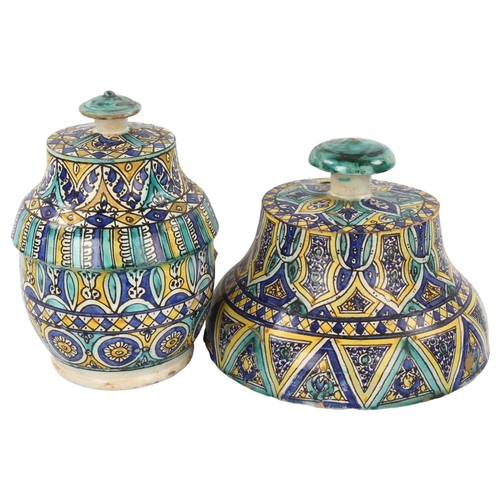 38 - A Moroccan Islamic pottery jar and cover, with painted decoration, height 28cm, and a large Moroccan... 