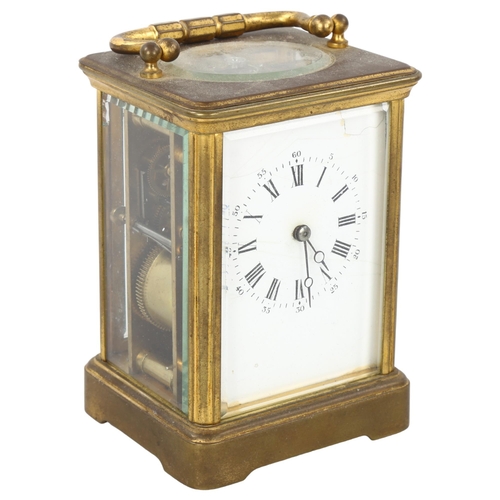 51 - A French brass-cased 8-day carriage clock, striking on a gong, case height 13cm
