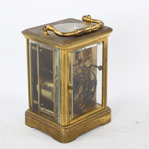 51 - A French brass-cased 8-day carriage clock, striking on a gong, case height 13cm