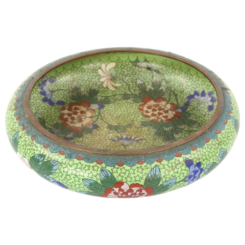 56 - A Japanese green ground cloisonne enamel bowl, diameter 29cm