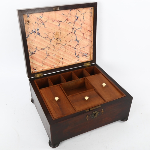 59 - A 19th century rosewood sewing box, with fitted interior, 30 x 25cm