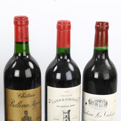 62 - 3 bottles Chateau La Tour St Bonnet, Medoc 1986, Chateau Bel Orme 1977, Chateau Bellevue Figeac 1986... 