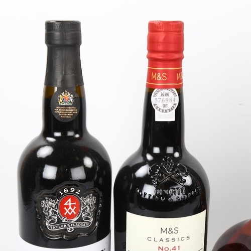 63 - 3 bottles of Port, bottle of VS Courvoisier Cognac, and a bottle of Martell Cognac (5)