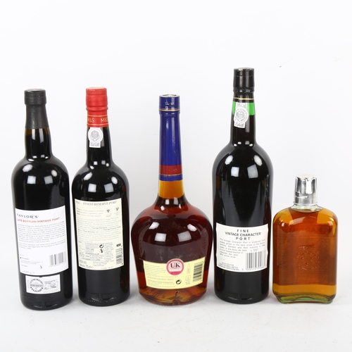 63 - 3 bottles of Port, bottle of VS Courvoisier Cognac, and a bottle of Martell Cognac (5)