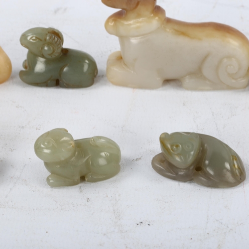 85 - 3 Chinese jade carvings, comprising a reclining figure (length 8cm), a mythical creature, and a Qili... 