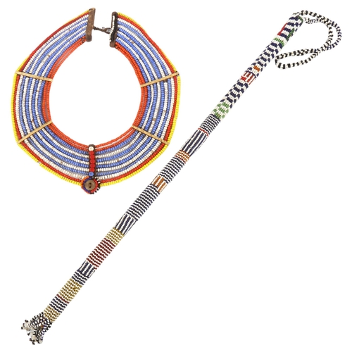 92 - A Massai Samburu multi-strand bead collar necklace, and beadwork stick (2)