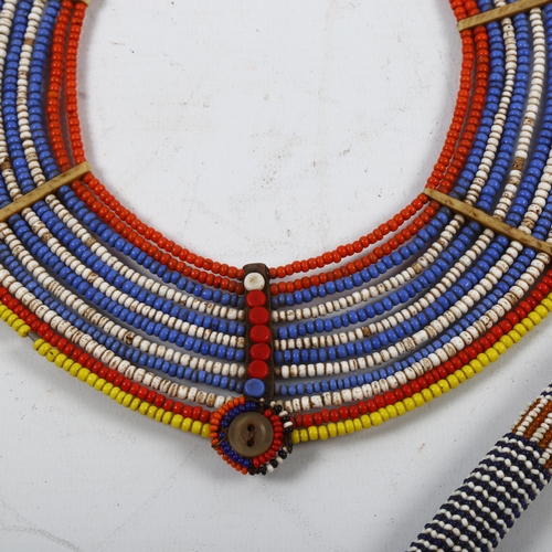 92 - A Massai Samburu multi-strand bead collar necklace, and beadwork stick (2)