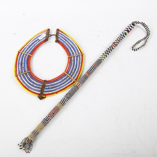 92 - A Massai Samburu multi-strand bead collar necklace, and beadwork stick (2)