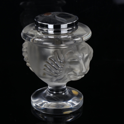 97 - A Lalique frosted glass lion mask design table lighter, height 11cm